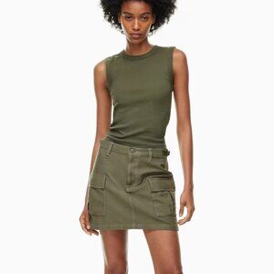 Aritzia TNA supply cargo micro skirt mid rise army green size 2 100% cotton